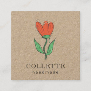 Handgefertigte Blume Logo Kraft Quadratische Visitenkarte