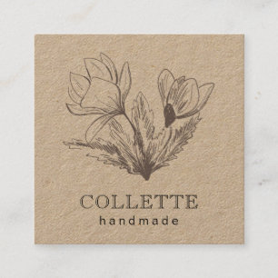 Handgefertigte Blume Logo Kraft Quadratische Visitenkarte