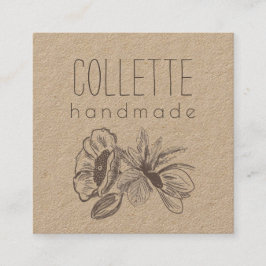 Handgefertigte Blume-Logo "Kraft Square Business" Quadratische Visitenkarte