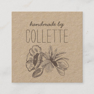 Handgefertigte Blume-Logo "Kraft Square Business" Quadratische Visitenkarte