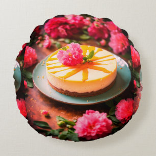 Handgefertigte Blumenkuchen rund Kissen. Rundes Kissen