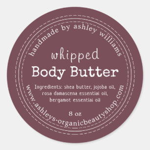 Handgefertigte Body Butter Bio Business Burgund Runder Aufkleber