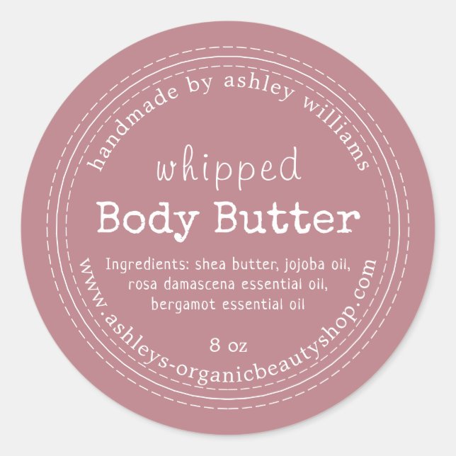 Handgefertigte Body Butter Bio Business Dusty Rose Runder Aufkleber (Vorderseite)