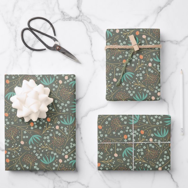 Handgefertigte farbige Weihnachtsblumen-Blume Geschenkpapier Set (Vorderseite)