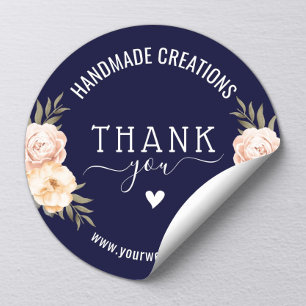 Handgefertigte Geschäft Danke Elegant Floral Navy Runder Aufkleber