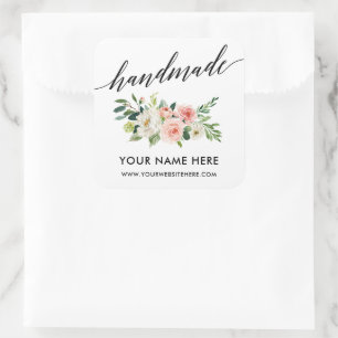 Handgefertigte Kalligrafie Pink White Floral Klein Quadratischer Aufkleber