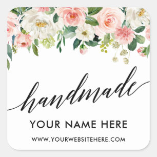 Handgefertigte Kalligrafie Pink White Floral Klein Quadratischer Aufkleber