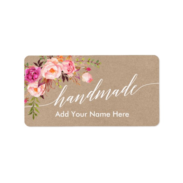Handgefertigte Kalligraphie Pink Floral Kraft Adressaufkleber (Vorne)
