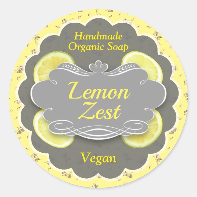 Handgefertigte Lemon Zest-Seife Runder Aufkleber (Vorderseite)