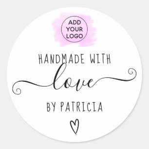 Handgefertigte Liebe Typografie lila Pinselstrich Runder Aufkleber