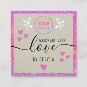 Handgefertigte Liebe Typografie Rosa Glitzer Ombre Quadratische Visitenkarte