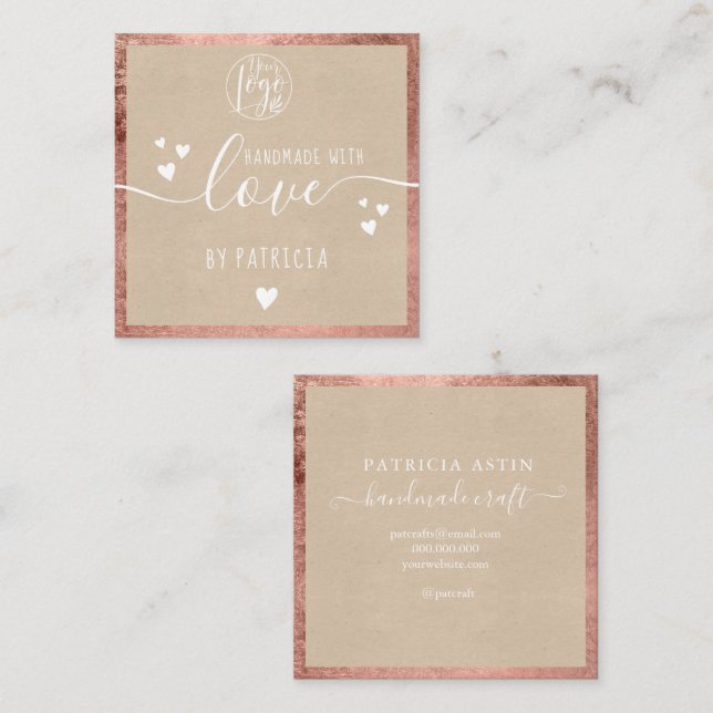 Handgefertigte Liebe Typografie Rose Quadratische Visitenkarte (Vorne/Hinten)