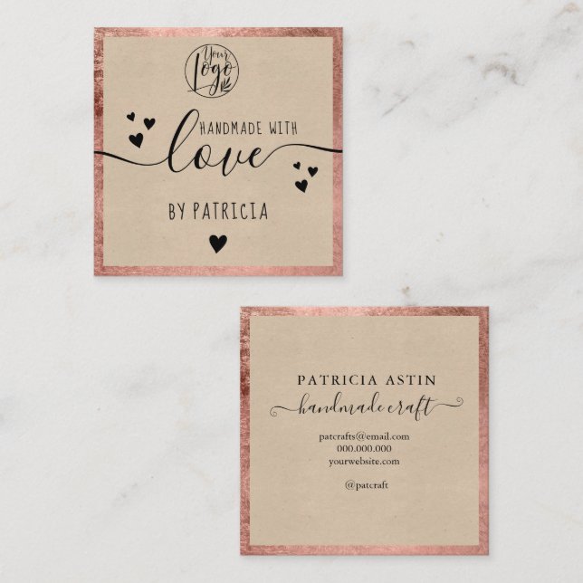 Handgefertigte Liebe Typografie Rose Quadratische Visitenkarte (Vorne/Hinten)