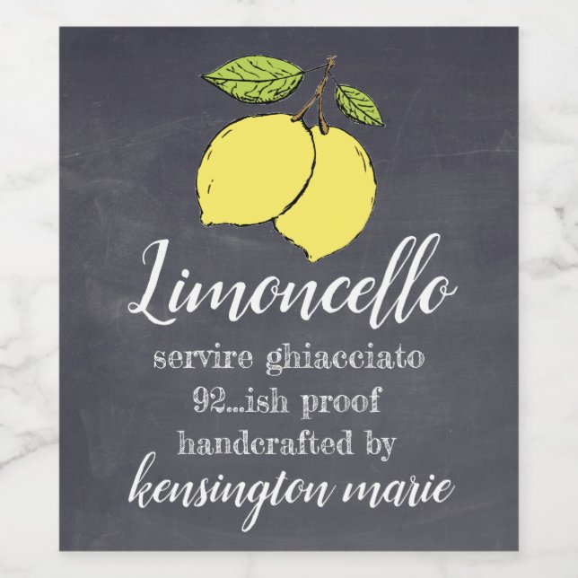 Handgefertigte Limoncello Chalkboard Look Tall Fla Weinetikett (Einzelnes Label)