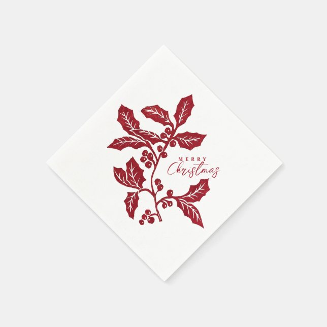 Handgefertigte Linocout Weihnachtskunst Serviette (Ecke)