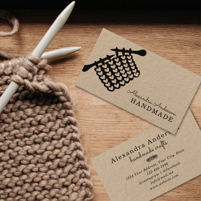 Handgefertigte Nadeln und Mesh Kraft Visitenkarte (Knitting Handmade Needles and Mesh Kraft Business Card)