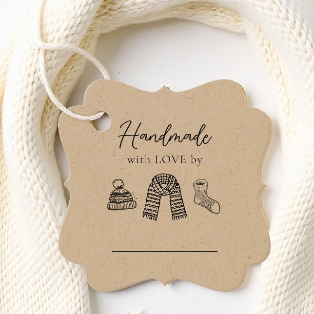 Handgefertigte Produkte handgemachte Handwerkskuns Geschenkanhänger (knitting crochet product label gifting birthday christmas artisan maker crafter custom kraft hat )