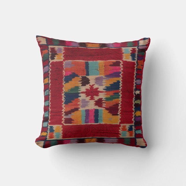 Handgefertigte Red Kilim Lumbar Kissen: Ein Erbe Kissen (Vorderseite)