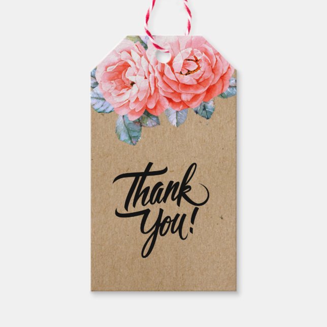 Handgefertigte, rosa Blume für Handgepäckpapier Geschenkanhänger (Vorderseite)