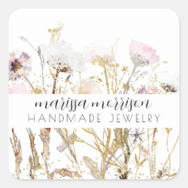 Handgefertigte Schmuckmarken für rosa Wildblume Quadratischer Aufkleber