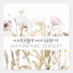 Handgefertigte Schmuckstücke, rosa Wildblume Quadratischer Aufkleber