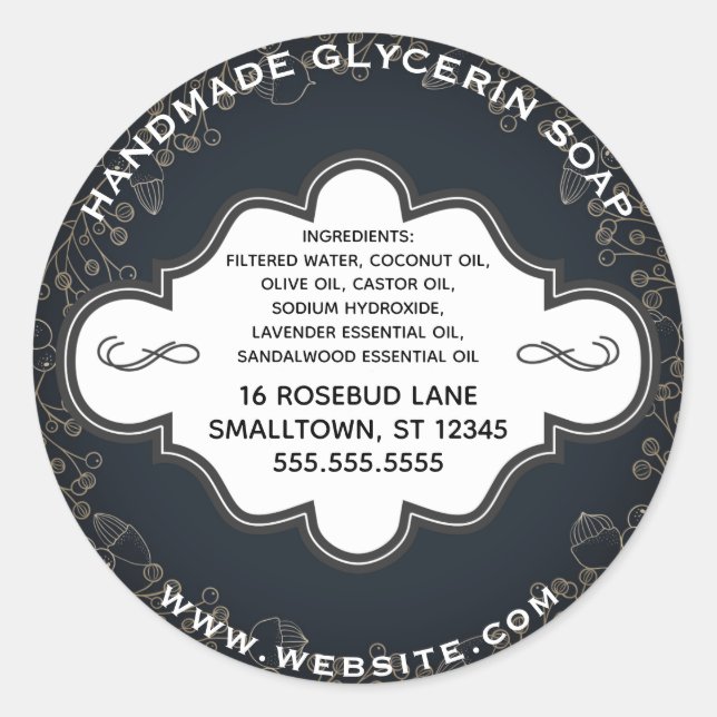 Handgefertigte Seifenkennzeichnung Rustikales Schw Runder Aufkleber (Vorderseite)