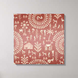 Handgefertigte Stammes-Warli-Volkskunst ... Leinwanddruck