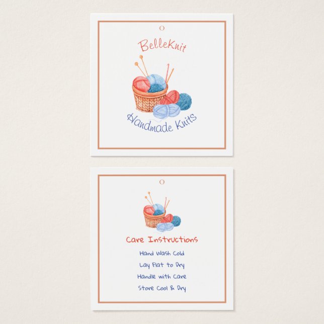 Handgefertigte Strick Care Label & Hang Tag (Vorne & Hinten)