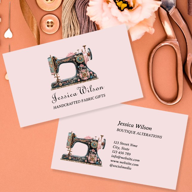 Handgefertigte Vintage Feminine Nähmaschine Visitenkarte (Von Creator hochgeladen)