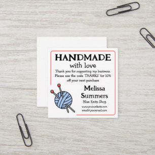 Handgefertigter Strickgutschein Quadratische Visitenkarte