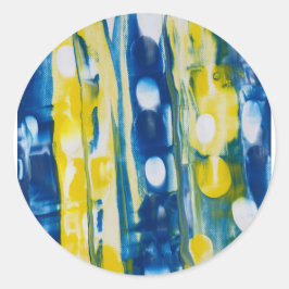 handgefertigtes Kunstwerk/Blau und Gelb  Runder Aufkleber