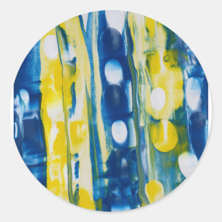 handgefertigtes Kunstwerk/Blau und Gelb  Runder Aufkleber
