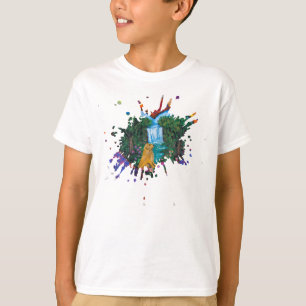 Handgefertigtes Kunstwerk – Hund am Wasserfall T-Shirt