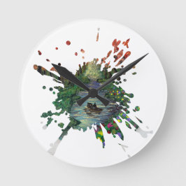 Handgefertigtes Kunstwerk - Orangenbäume Runde Wanduhr