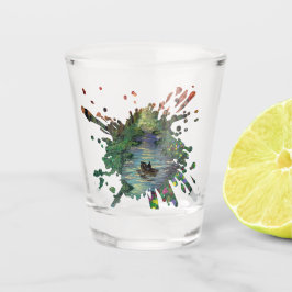 Handgefertigtes Kunstwerk - Orangenbäume Schnapsglas