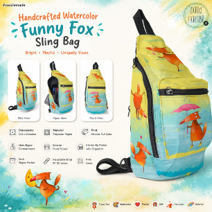 Handgefertigtes Wasserfarben Lustiger Fuchs Crossbody Bag