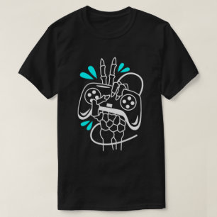 Handgehaltener Videospielcontroller mit Neon Color T-Shirt