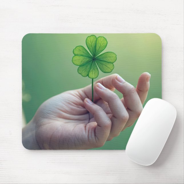 Handgehaltenes vierblättriges Kleeblatt Mousepad (Mit Mouse)