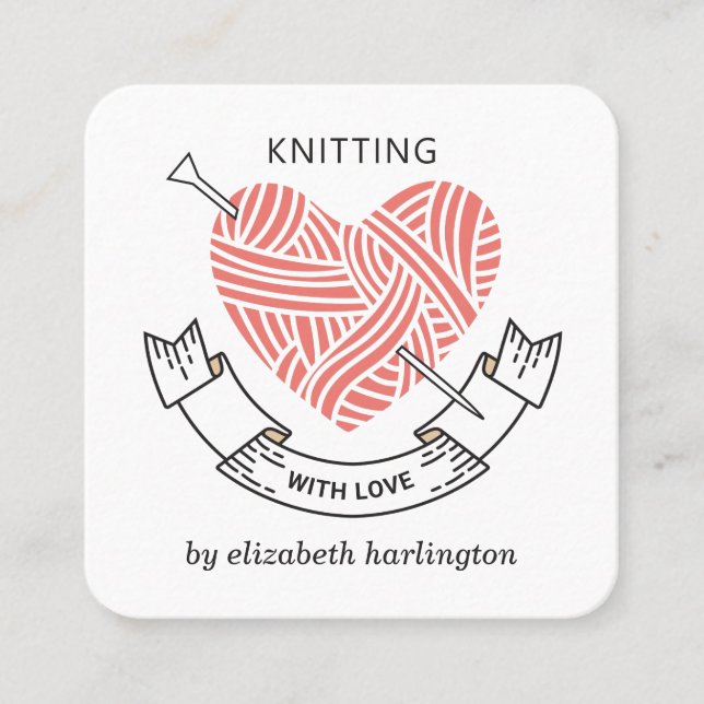 Handgeknetet. Knitter Quadratische Visitenkarte (Vorderseite)