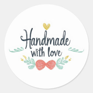 Handgemacht mit Liebe Cute Runder Aufkleber