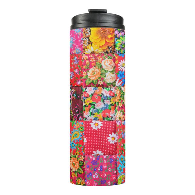 Handgemachte Fliesen mit Blumenmuster als ba Thermosbecher (Vorderseite)