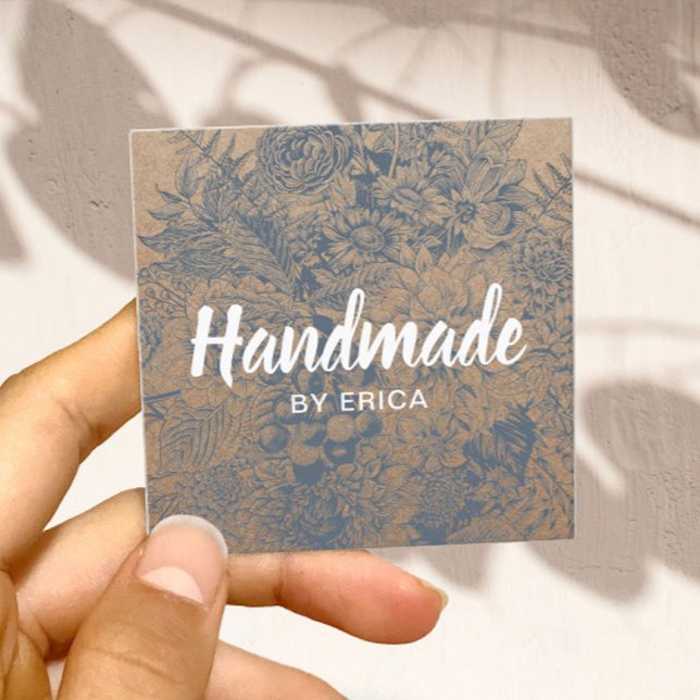 Handgemachte Geschenke Vintage florale Rustikalkra Quadratische Visitenkarte (Von Creator hochgeladen)