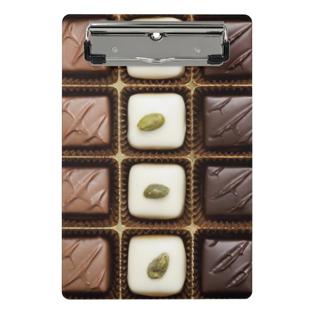 Handgemachte Luxusschokolade in einem Kasten Mini Klemmbrett (Vorderseite)