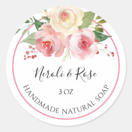 Handgemachte Seifenaufkleber Floral Neroli und Ros Runder Aufkleber