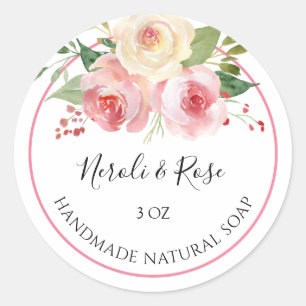 Handgemachte Seifenaufkleber Floral Neroli und Ros Runder Aufkleber