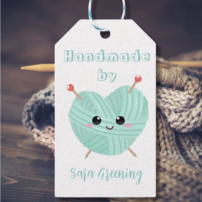 Handgemachte Strickmarke, Pflegeetikett, Made by m Geschenkanhänger (Von Creator hochgeladen)