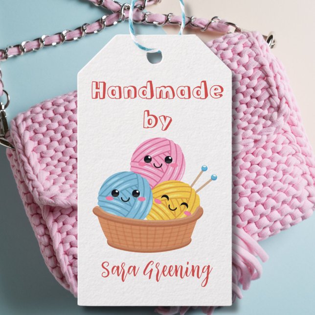 Handgemachte Strickmarke, Pflegeetikett, Made by m Geschenkanhänger (Von Creator hochgeladen)