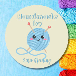 Handgemachte Strickmarke, Pflegeetikett, Made by m Runder Aufkleber