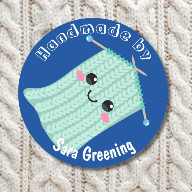 Handgemachte Strickmarke, Pflegeetikett, Made by m Runder Aufkleber (Von Creator hochgeladen)