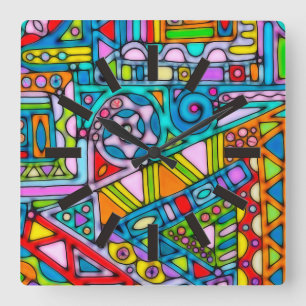 Handgemachte und digital gestrichene Muster Art 53 Quadratische Wanduhr